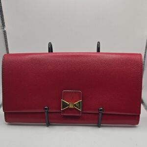 Chloe Red Leather Clutch with Gold Bow Accent